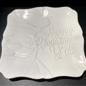 Royal Standard Merry Christmas Y'all White Square Embossed Santa Platter 11.5"
